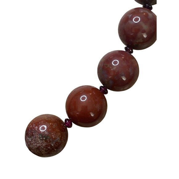 Red Jasper & Rhyolite Beaded Necklace With Silver Clasp - Picture 10 of 14